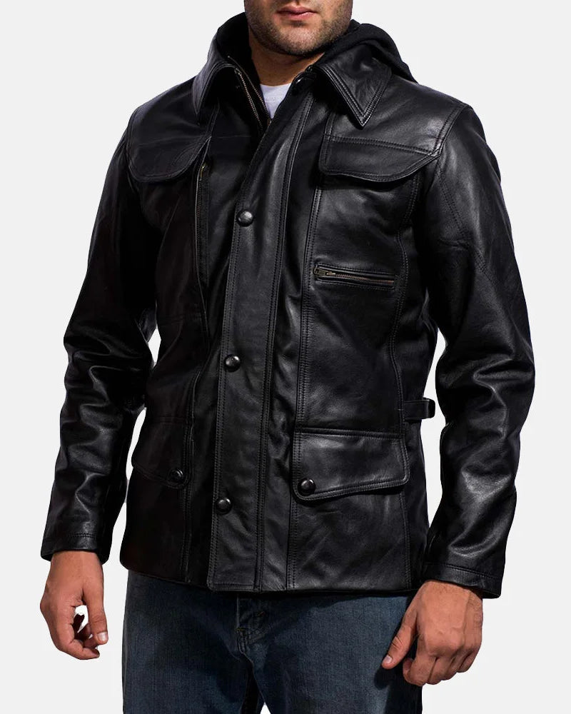 A stylish black men's quilted bomber jacket, exuding confidence and a hint of rebellion.