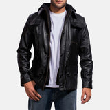 A stylish black men's quilted bomber jacket, exuding confidence and a hint of rebellion.