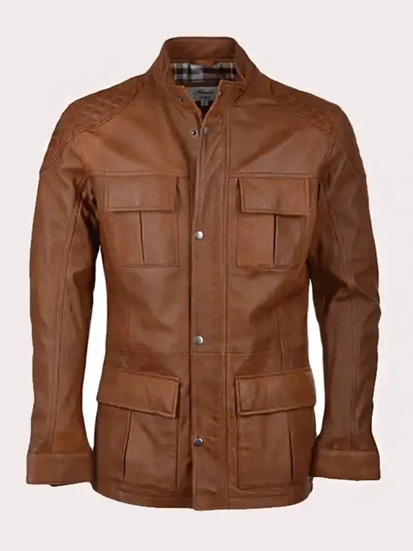 MENS FOUR POCKETS BROWN LEATHER JACKET