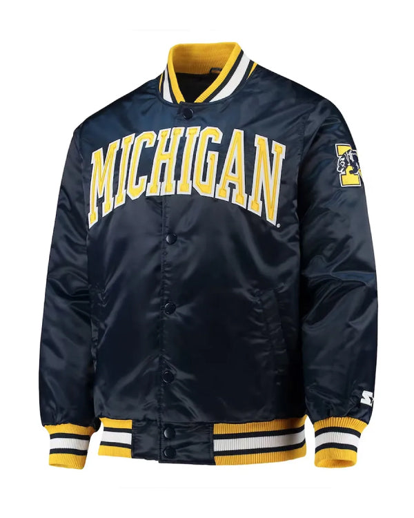 Michigan Wolverines O-Line Navy Blue Satin Jacket