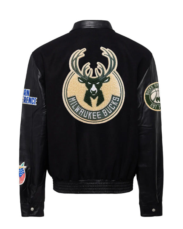 Milwaukee Bucks Black Wool & Leather Jacket