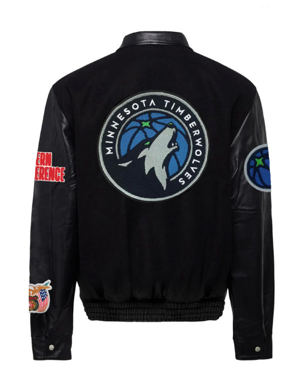 Minnesota Timberwolves Black Wool & Leather Jacket