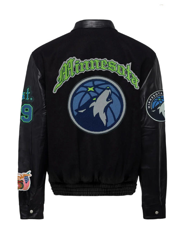 Minnesota Timberwolves Black Wool & Leather Jacket