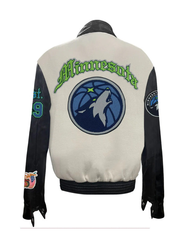 Minnesota Timberwolves Off-white Wool & Leather Jacket