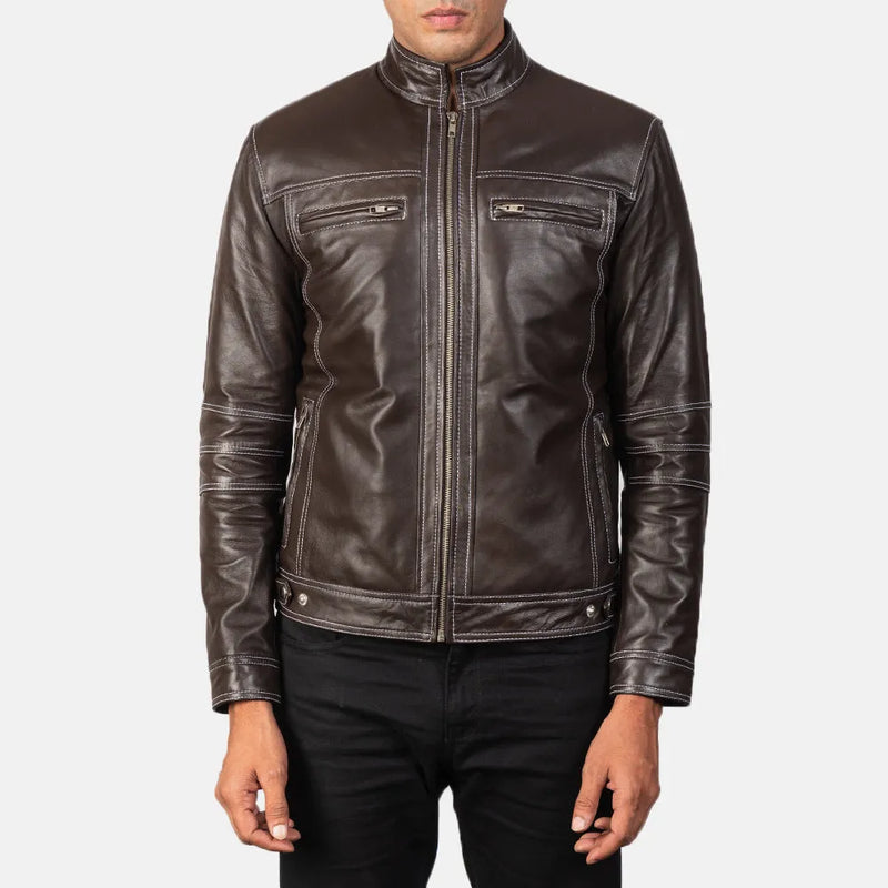 Rev up your style with this motorcycle brown leather jacket designed for men, ideal for motorcycle lovers.