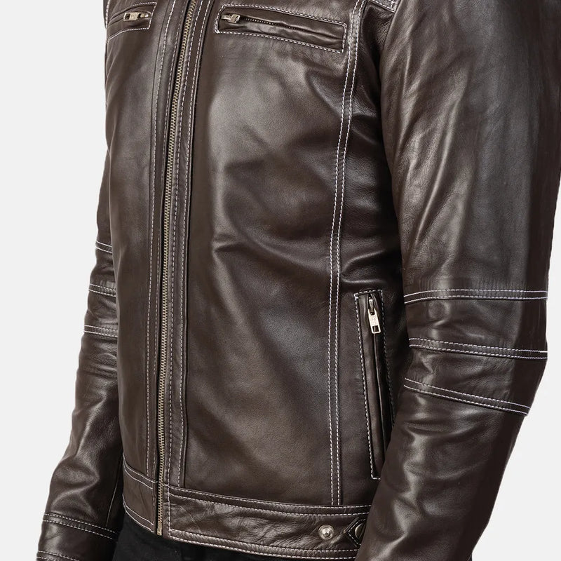 Rev up your style with this motorcycle brown leather jacket designed for men, ideal for motorcycle lovers.
