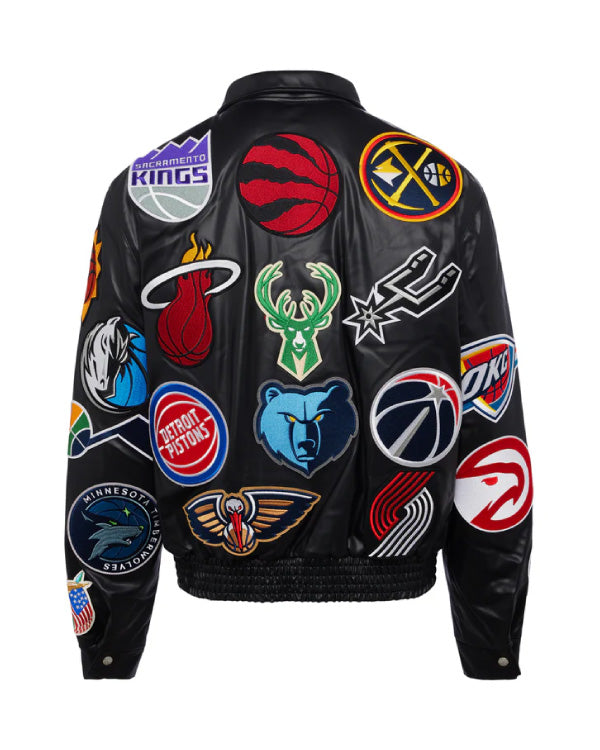 NBA Collage Black Vegan Leather Jacket