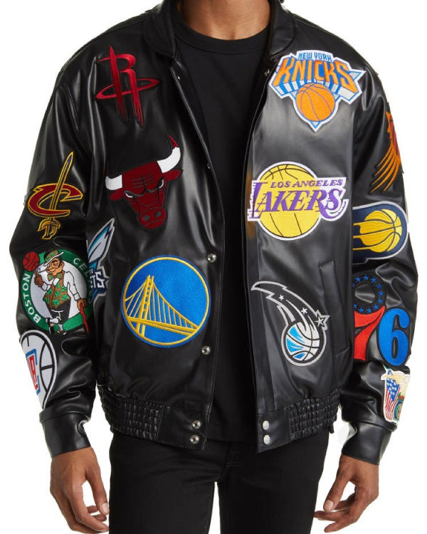 NBA Collage Faux Leather Jacket