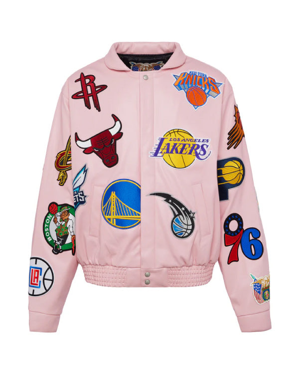 NBA Collage Pink Vegan Leather Jacket