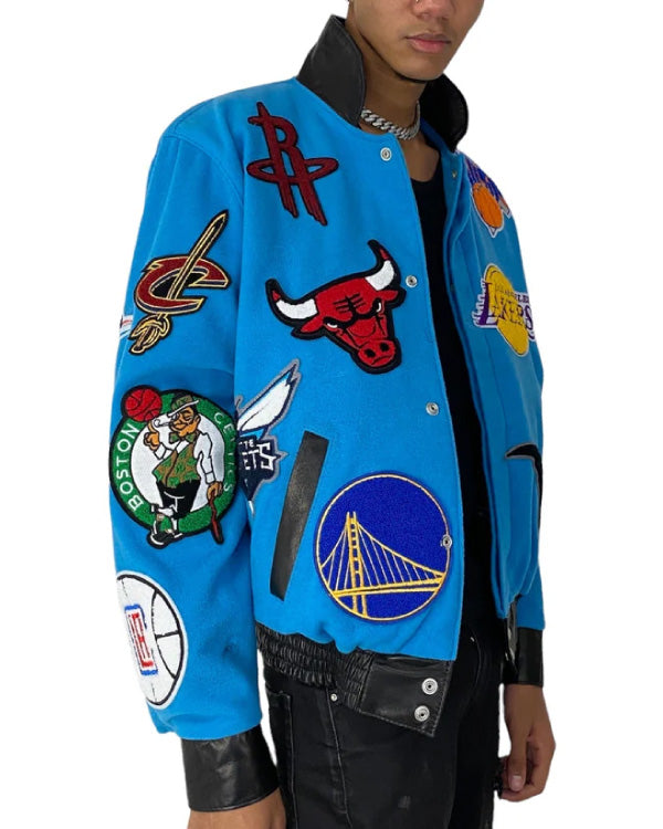 NBA Collage Turquoise Wool & Leather Jacket