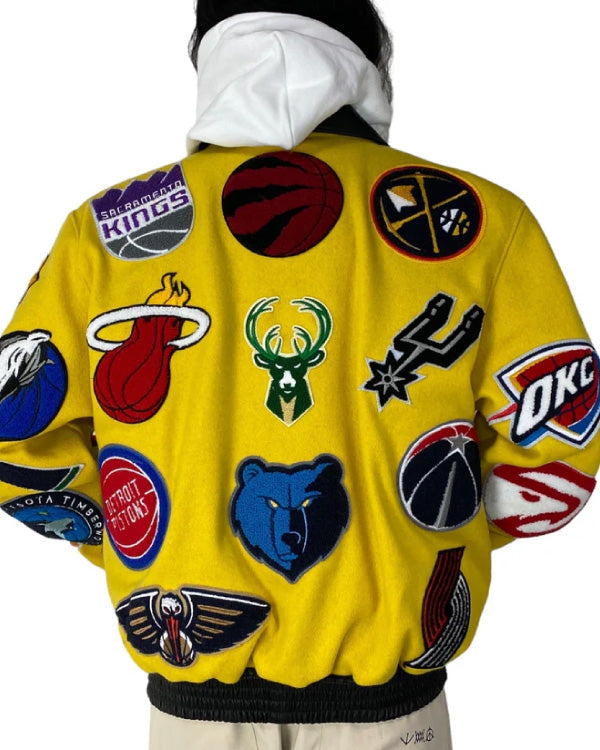 NBA Collage Yellow Wool & Leather Jacket