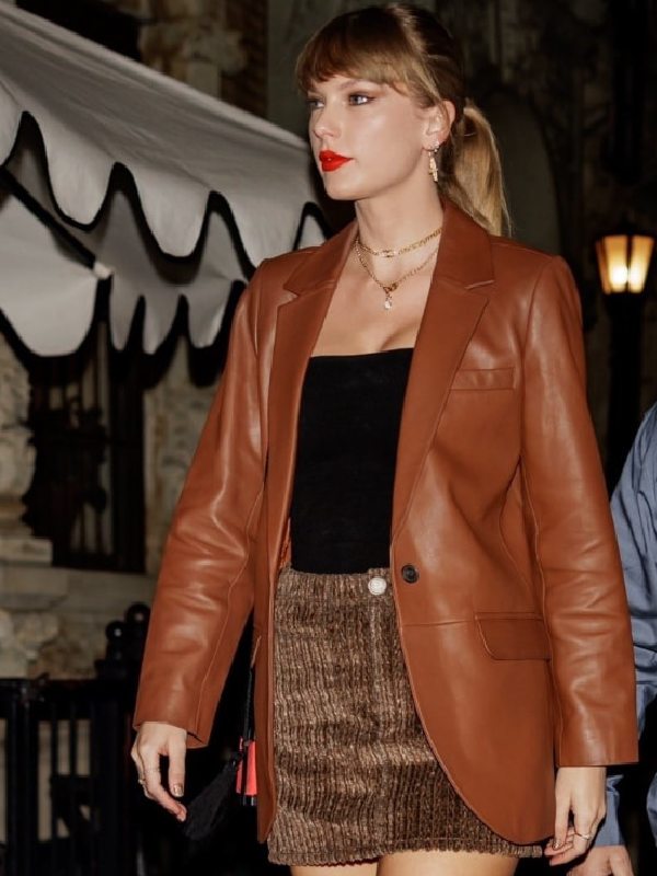 Taylor Swift Brown Leather Blazer