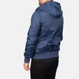 Get the ideal $220 Navy Blue Bomber Jacket with a detachable nylon hood. Get a chic and adaptable item for your wardrobe by shopping now.