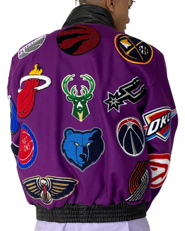 NBA Collage Plum Wool & Leather Jacket