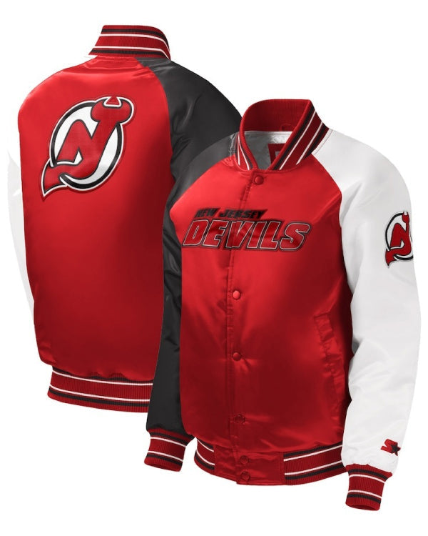 New Jersey Devils Starter Red Raglan Varsity Jacket