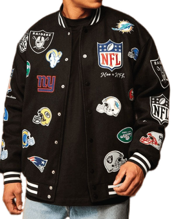 NFL Oversized Melton Multi Badge Bomber Jacket