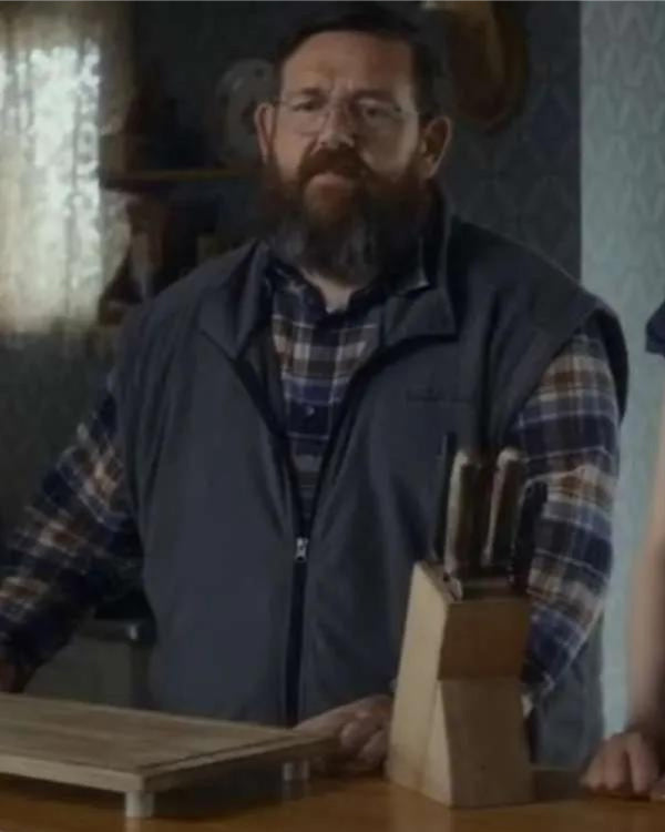 Nick Frost Get Away 2024 Grey Vest