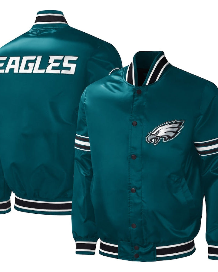 Philadelphia Eagles Midfield Green Satin Full-snap Varsity Jacket