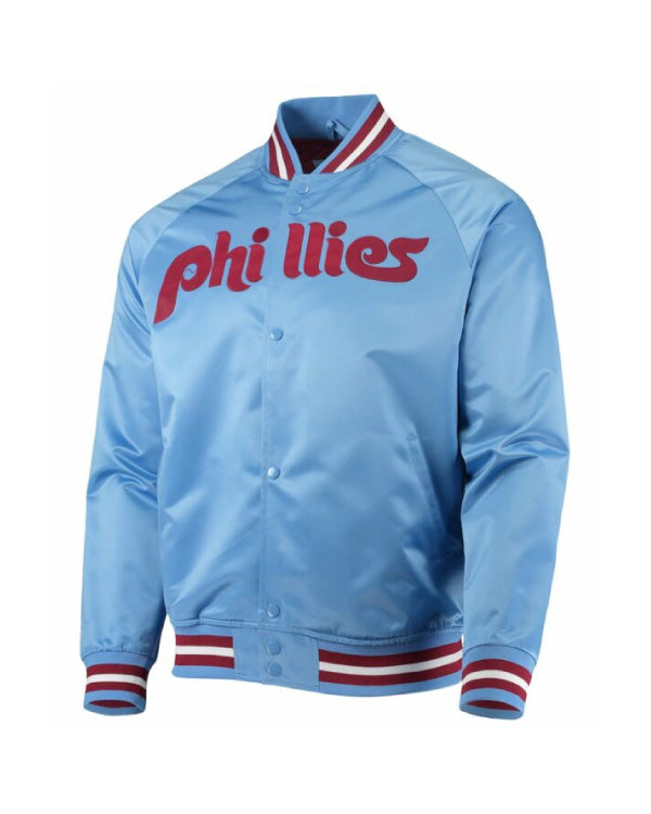 Philadelphia Phillies Raglan Full-snap Light Blue Satin Jacket