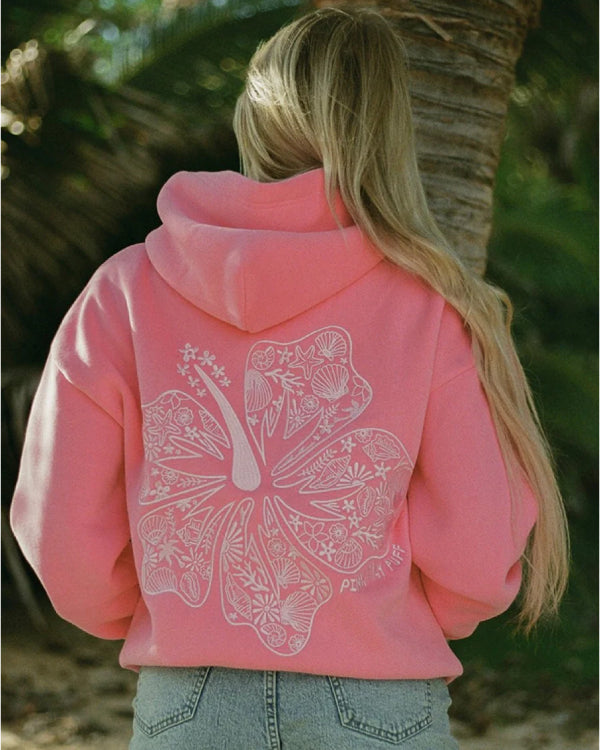 Pink Palm Puff Hawaii Hibiscus Sonic Pink Hoodie