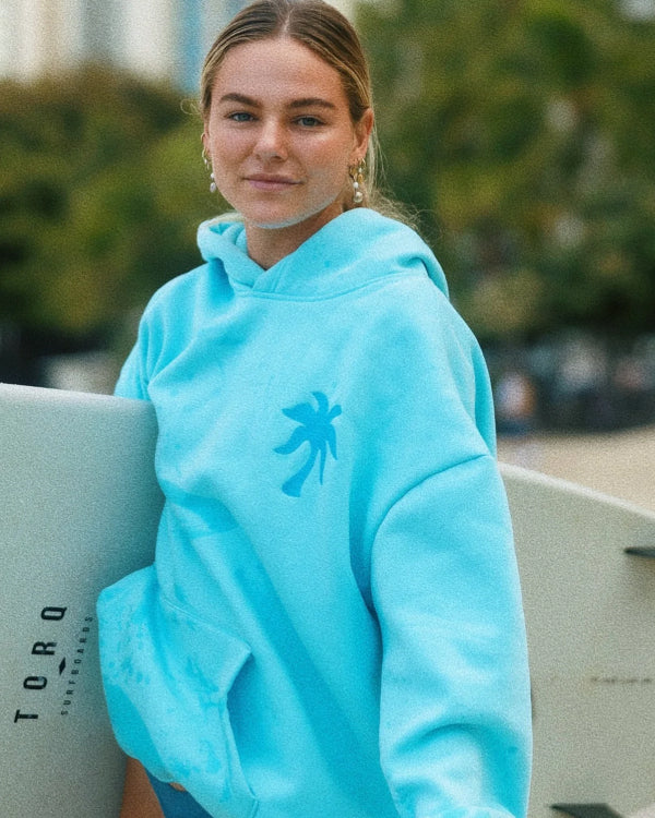 Pink Palm Puff Hawaii Hibiscus Aquamarine Hoodie