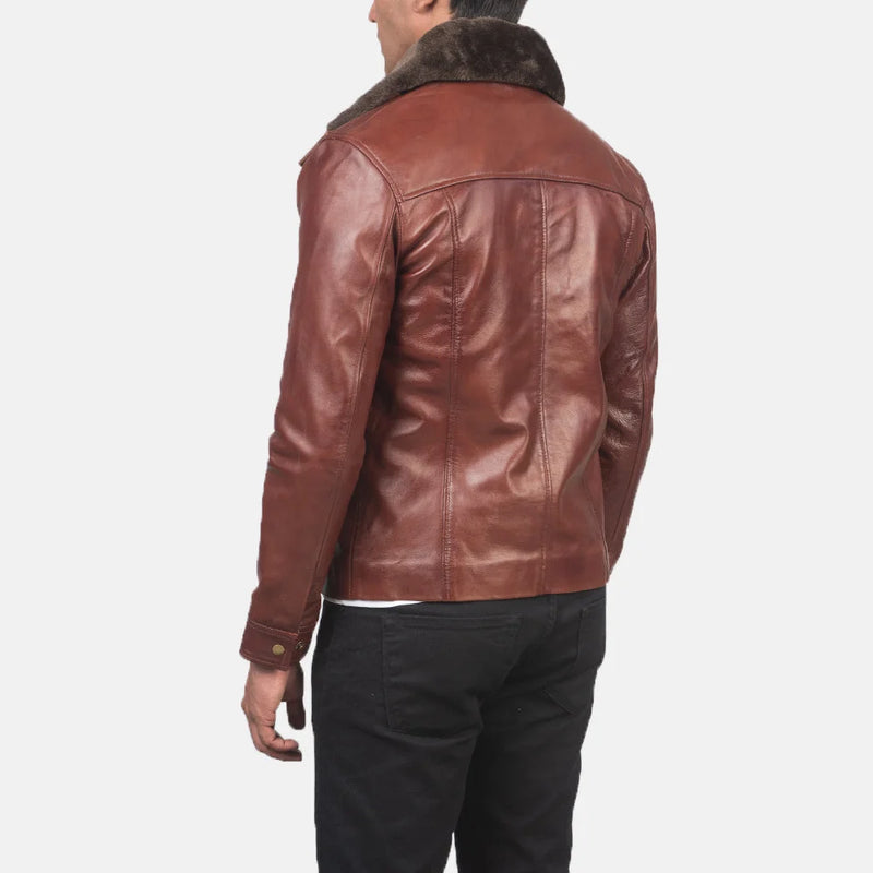 Stylish quilted brown leather jacket with zipper details, perfect for a cool and edgy look.