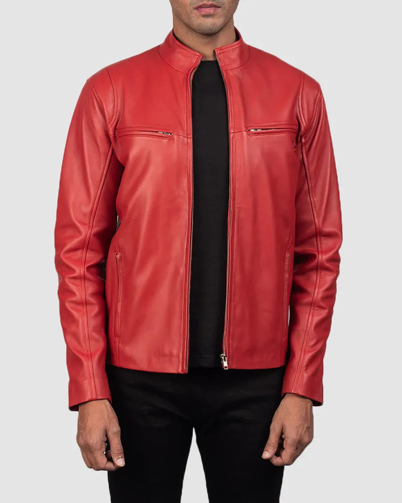 Unleash your inner rebel with this Red leather biker jacket, a must-have for those who crave a daring and edgy fashion statement.