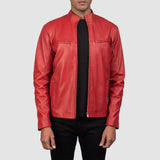Unleash your inner rebel with this Red leather biker jacket, a must-have for those who crave a daring and edgy fashion statement.