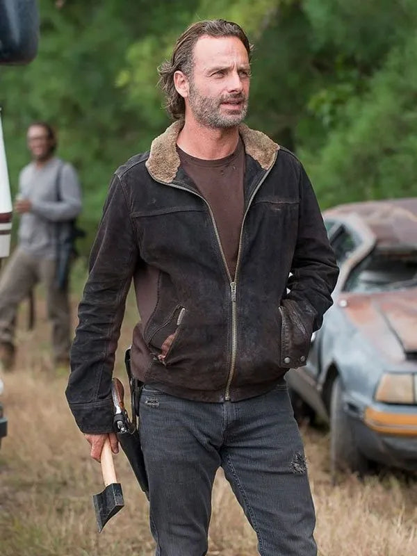 Andrew Lincoln The Walking Dead S05 Brown Leather Jacket