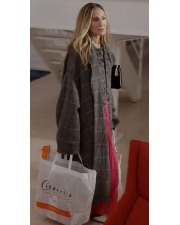 And Just Like S02 Carrie Bradshaw Grey Oversized Plaid Coat