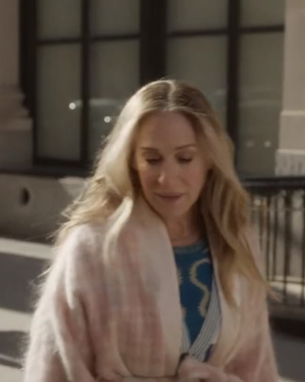 And Just Like That S02 Carrie Bradshaw Pink Plaid Robe Coat