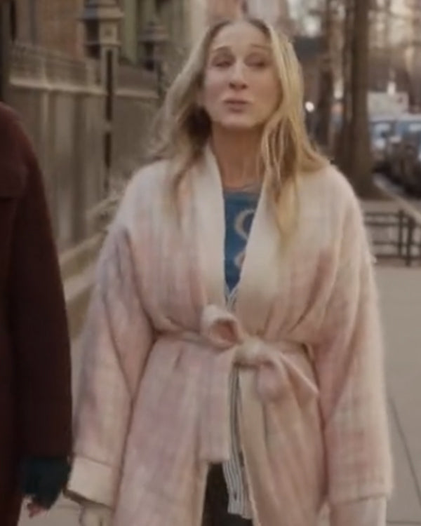 And Just Like That S02 Carrie Bradshaw Pink Plaid Robe Coat