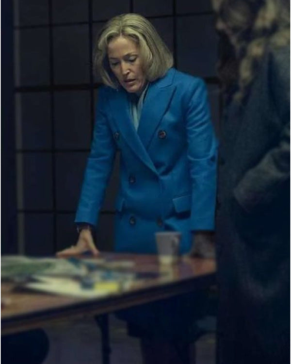 Scoop 2024 Gillian Anderson Blue Coat