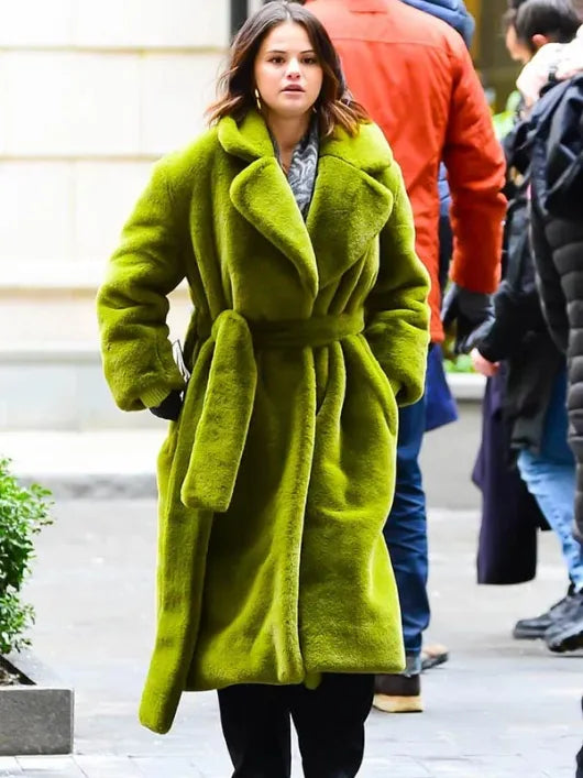 Selena Gomez Only Murders in the Building Green Fur Long Coat