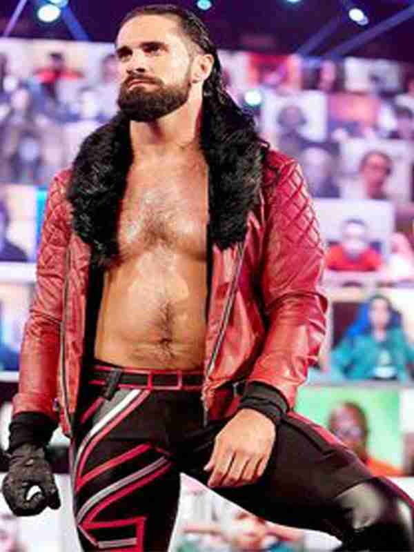 Seth Rollins WWE Quilted Leather Red Jacket