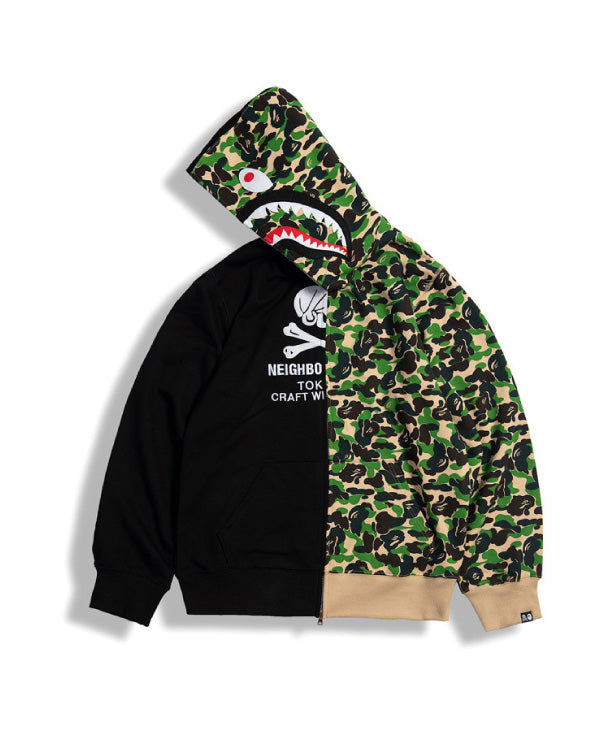 Shark Black and Green Camouflage Patchwork Jacket