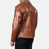 Stylish brown shearling bomber jacket crafted from sheepskin leather. A timeless wardrobe staple.