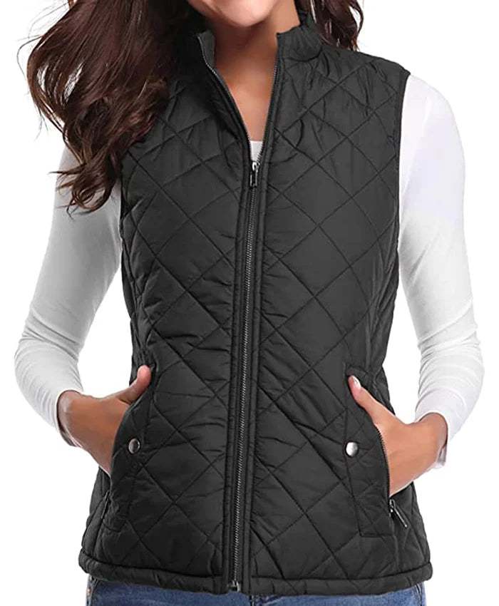 Stand up Collar Lightweight Black Quilted Vest