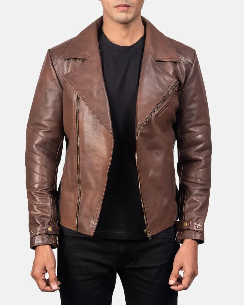 A stylish street bike jacket made from brown leather, perfect for adding a touch of rugged sophistication to your wardrobe.