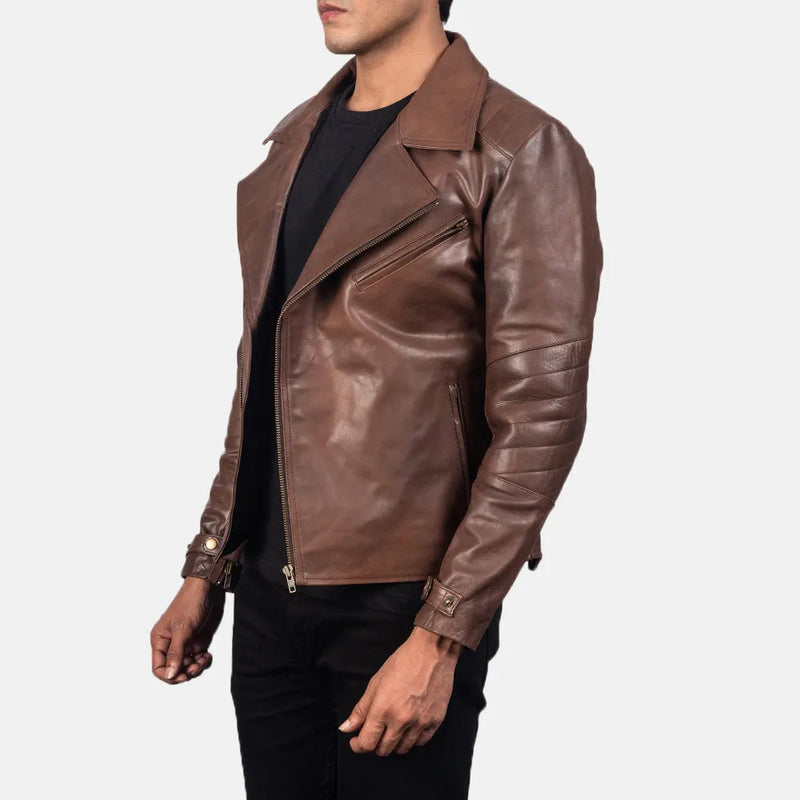 A stylish street bike jacket made from brown leather, perfect for adding a touch of rugged sophistication to your wardrobe.