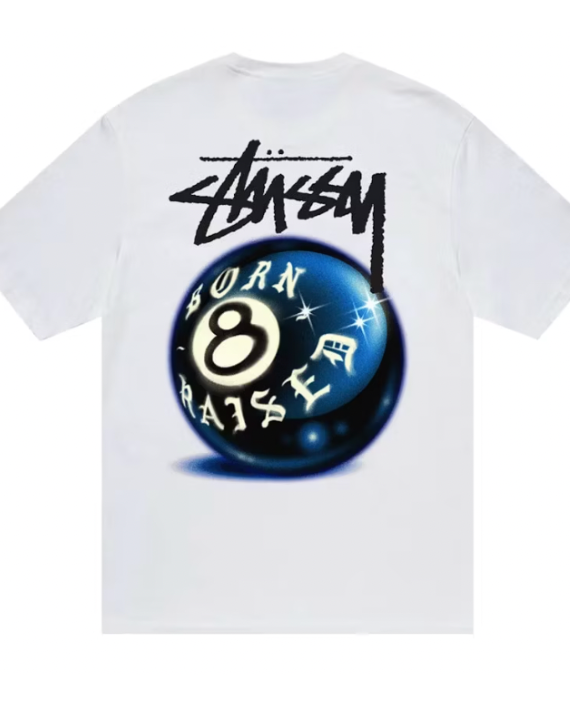 Stussy Born X Raised 8 Ball Tee White