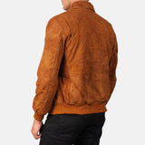 Luxurious brown suede bomber jacket, perfect for stylish men