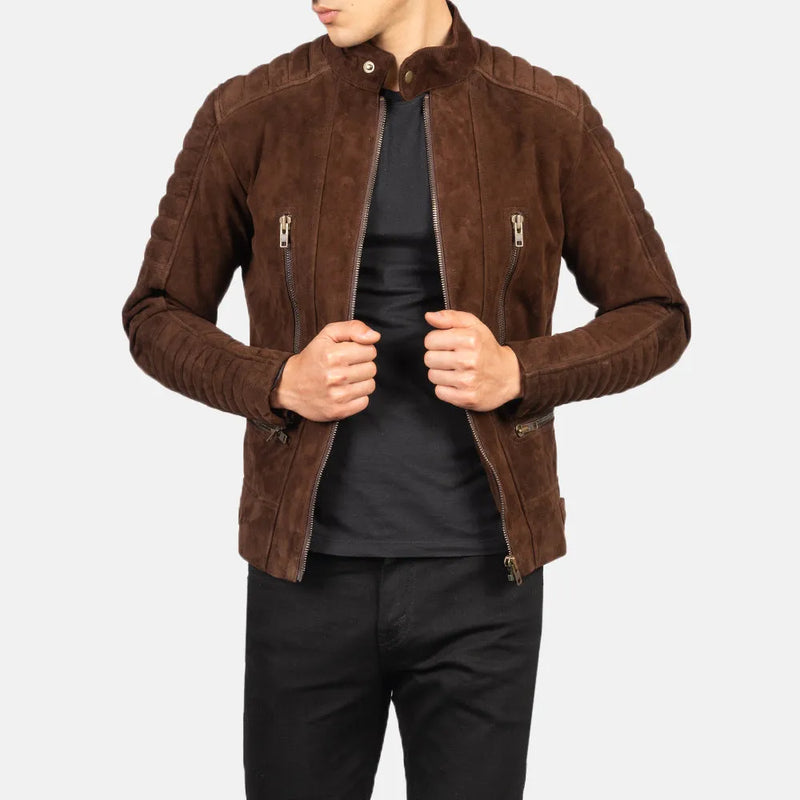 A classy suede brown jacket that would look great with almost everything.