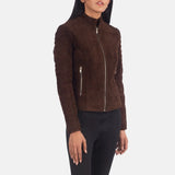A stylish brown suede jacket women's made from leather. Perfect for adding a touch of elegance to any outfit.