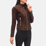 A stylish brown suede jacket women's made from leather. Perfect for adding a touch of elegance to any outfit.