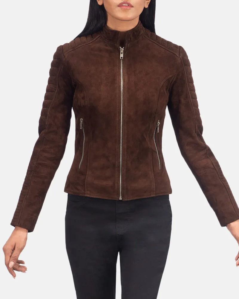 A stylish brown suede jacket women's made from leather. Perfect for adding a touch of elegance to any outfit.