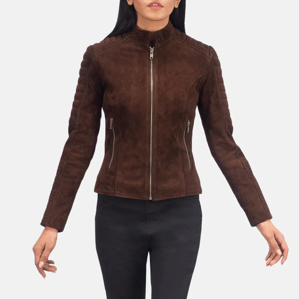 A stylish brown suede jacket women's made from leather. Perfect for adding a touch of elegance to any outfit.