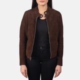 Stay fashionable with this dark brown suede moto jacket women's, designed with a moto style in mind.