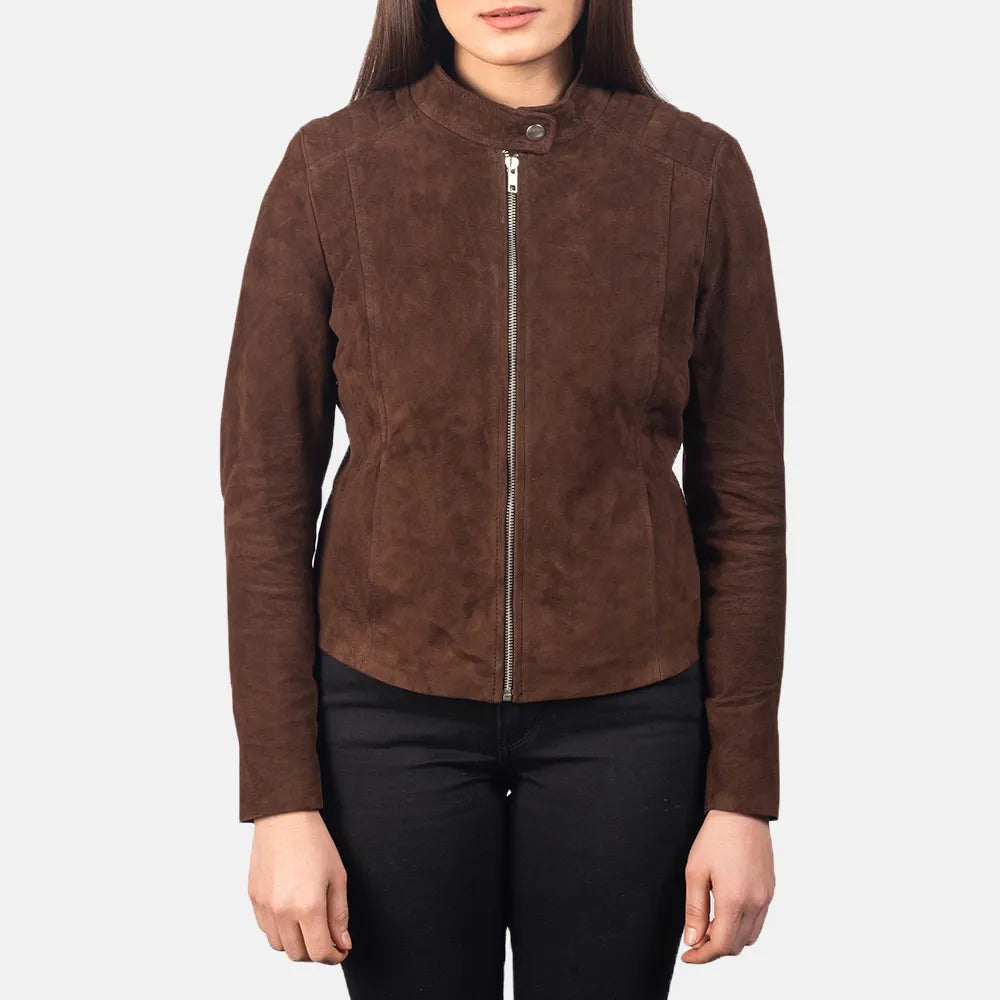 Stay fashionable with this dark brown suede moto jacket women's, designed with a moto style in mind.