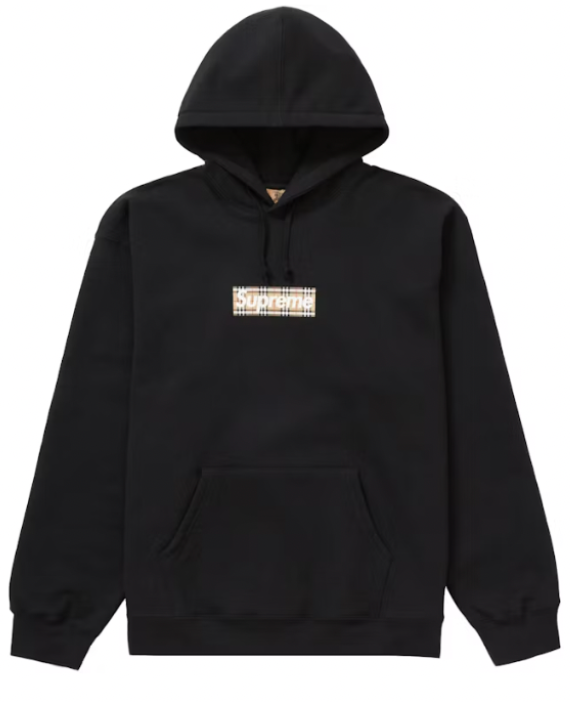 Supreme Burberry Box Logo Hooded Sweatshirt Black